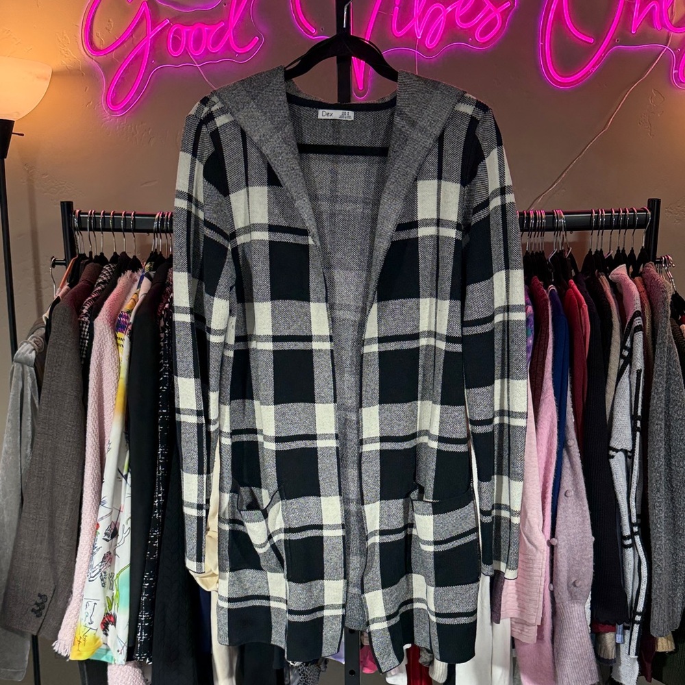 Dex Black and Cream Checkered Cardigan